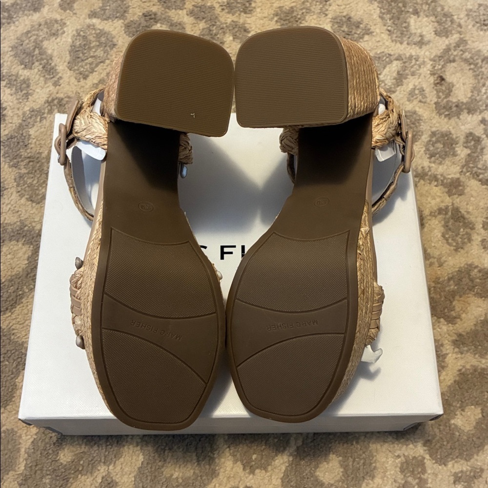 Marc Fisher Womens Seclude Tan Woven Block Heel Platform Sandals Shoes New - Picture 4 of 5